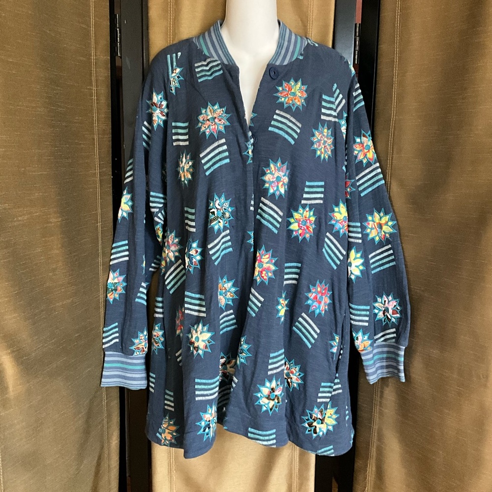 NWT Johnny Was Biya Loose Pattern Chelsea Midi Bomber - Indigo